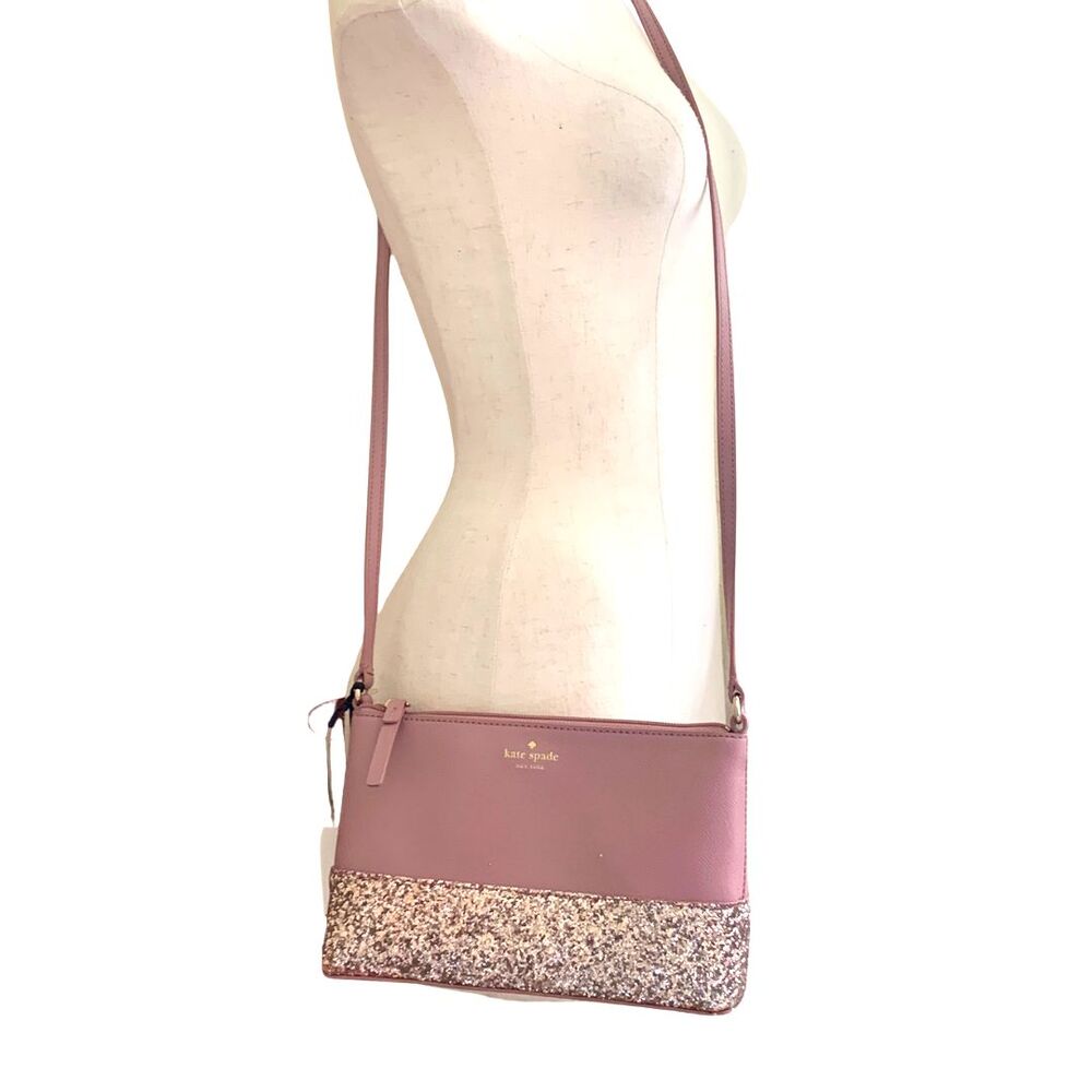 Kate Spade Dusty Pink Ramsey Glitter Crossbody Bag Saffiano Style NWT - Picture 2 of 10
